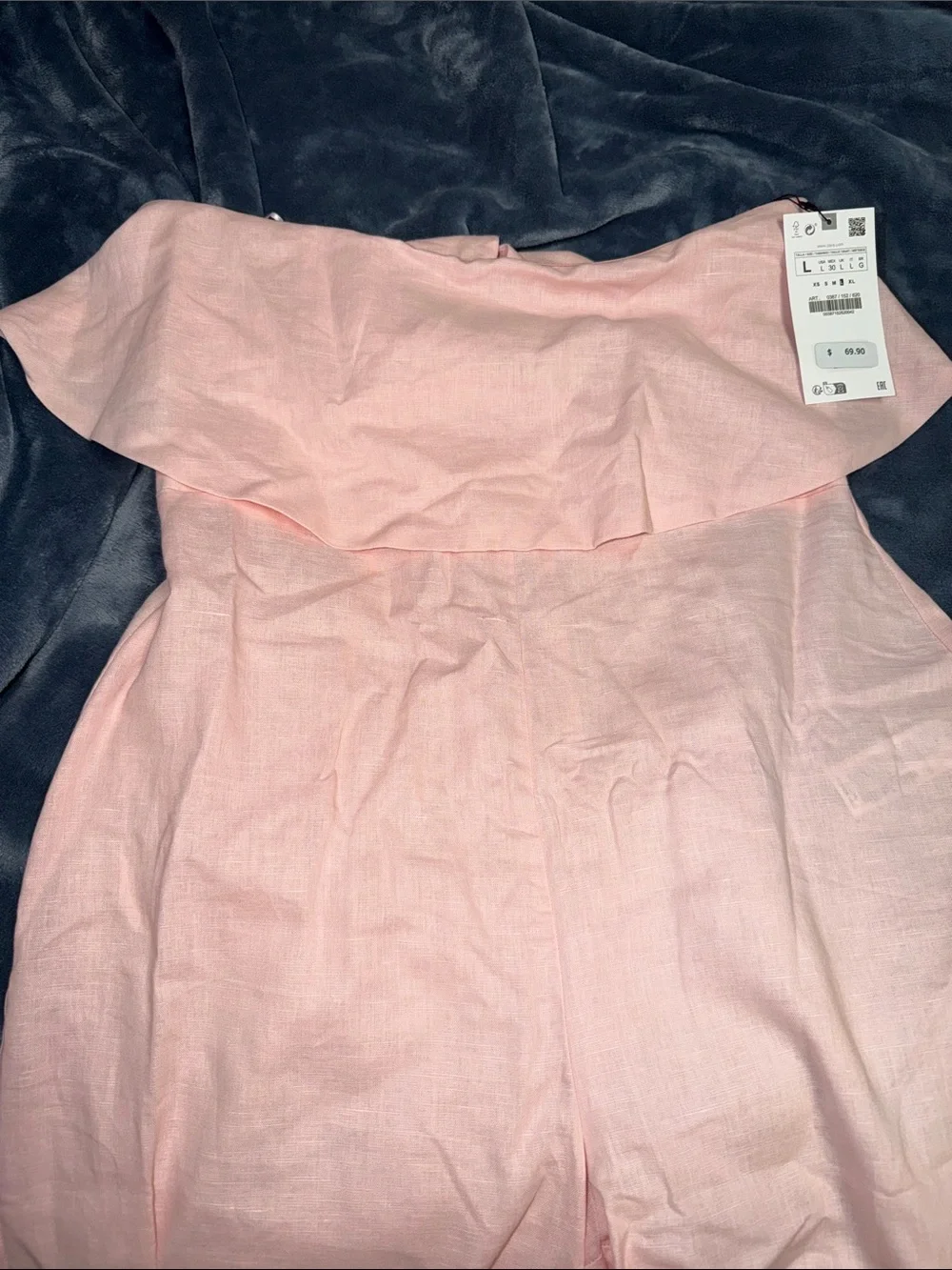 Zara Light Pink Linen Strapless Wide-Leg Jumpsuit